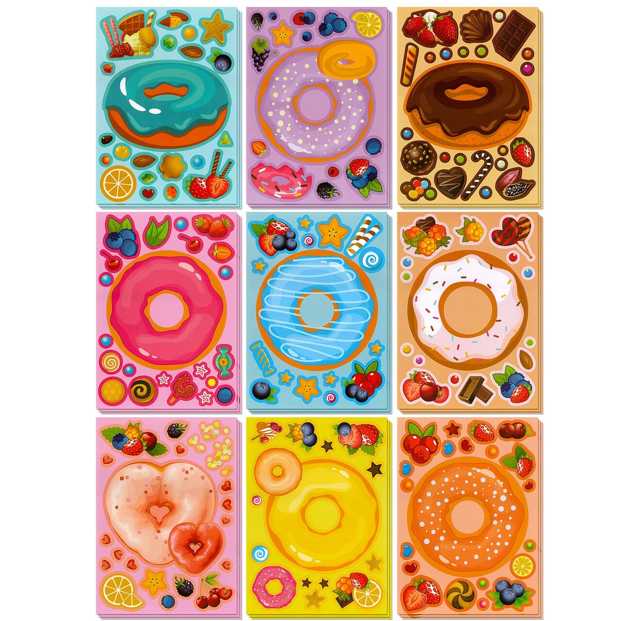 Wrapables Make a Face Stickers, Make Your Own Animal, Food, Dress-Up Stickers, DIY Craft Activities, Party Favors (27 Sheets), Donuts